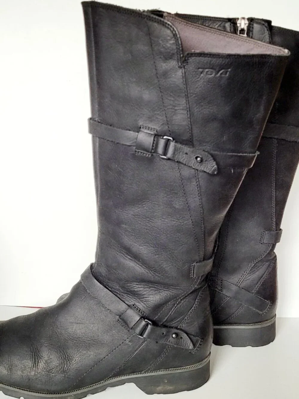 Teva Delavina Black Leather Tall Harness Moto Boots Women’s Size 9